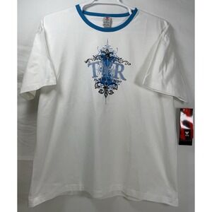 NWT Unisex TYR Swim Always In Front‎ Ringer Cotton T-Shirt White Turquoise - XXL